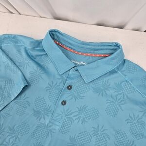 Tommy‎ bahama Islandzone Mens Polo Shirt Blue Pineapple Print 2XL Vented